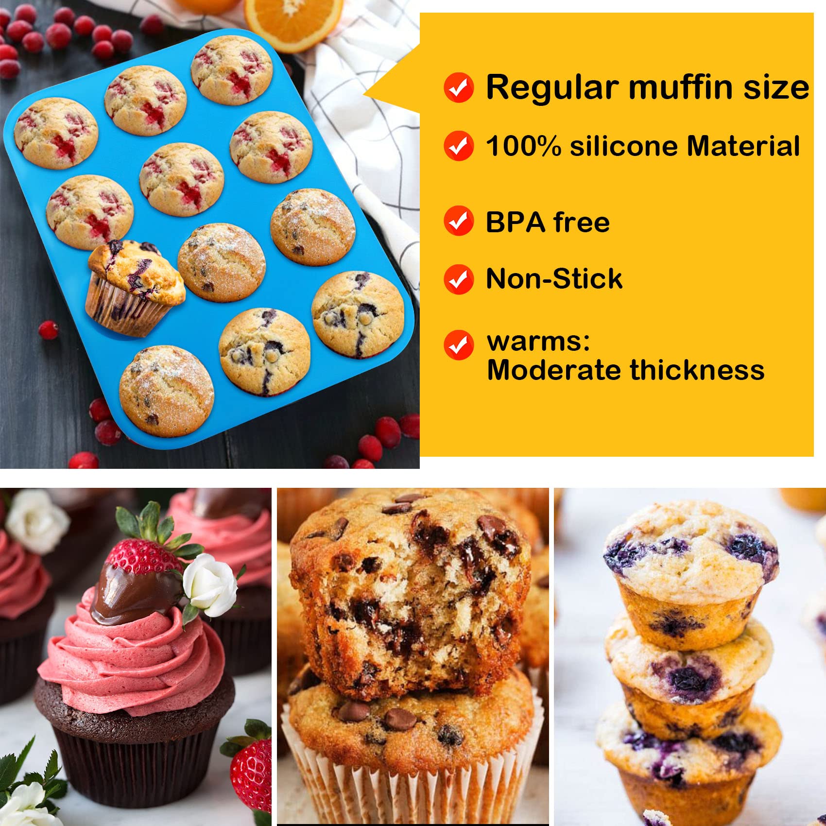 STAMPI MUFFIN SILICONE, 20 Pezzi Stampi per Cupcake Quadrati