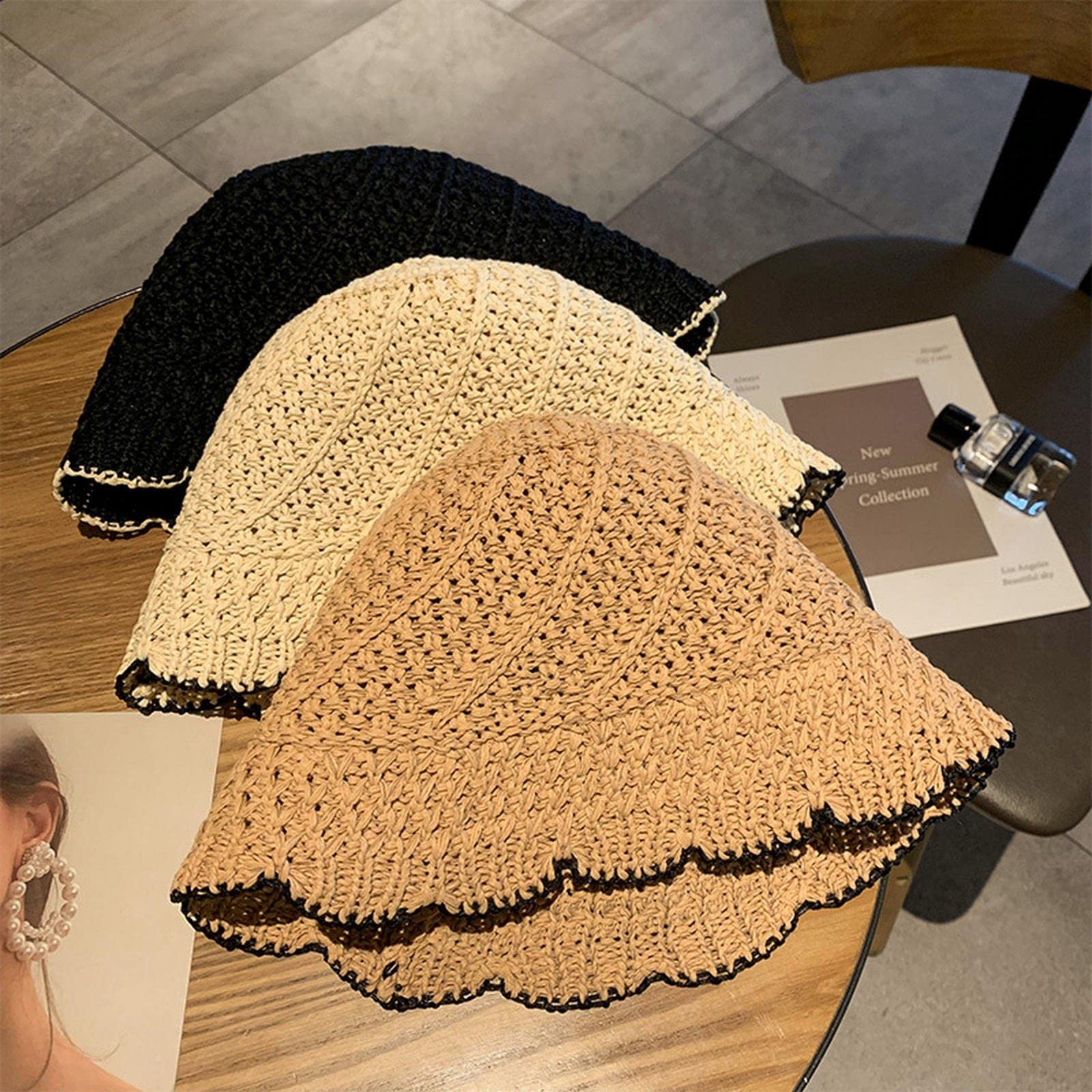 Sombrero de pescador, sombreros de paja de verano para mujer, plegable, sombrilla, sombrero hueco, gorras de playa, gorra elegante