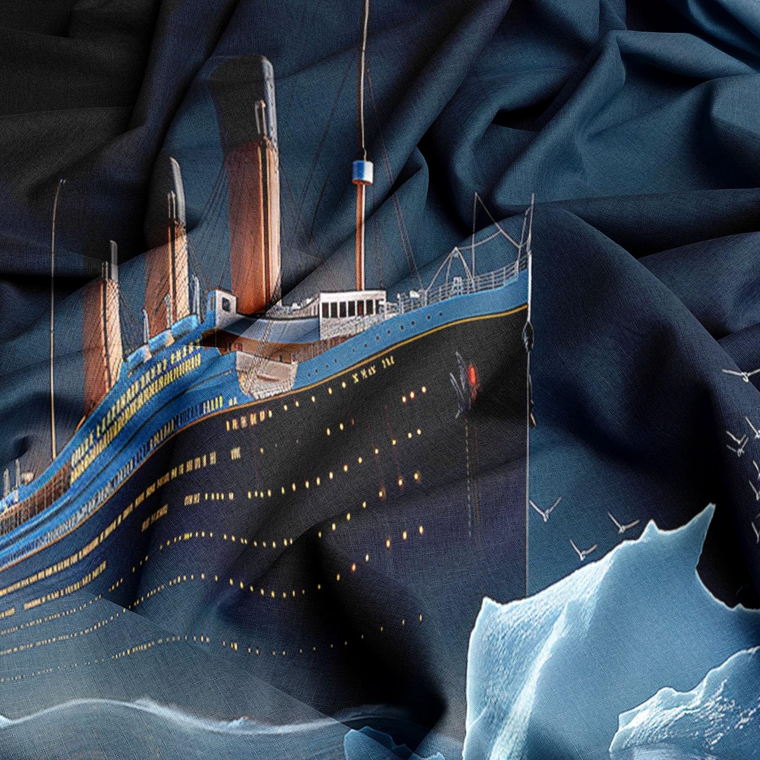 Lenzuolo con angoli stampato 3 pezziTitanic In The Dark NightNero160x200Microfibra - 30 cm di profondità Nessun restringimento e nessun pelucchi Lavabile in lavatrice Include 2 federe per cuscini