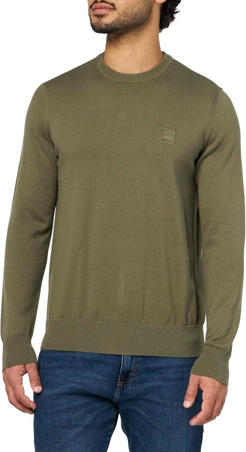 BOSS Men's Square Logo Cotton Blend Knit Sweater