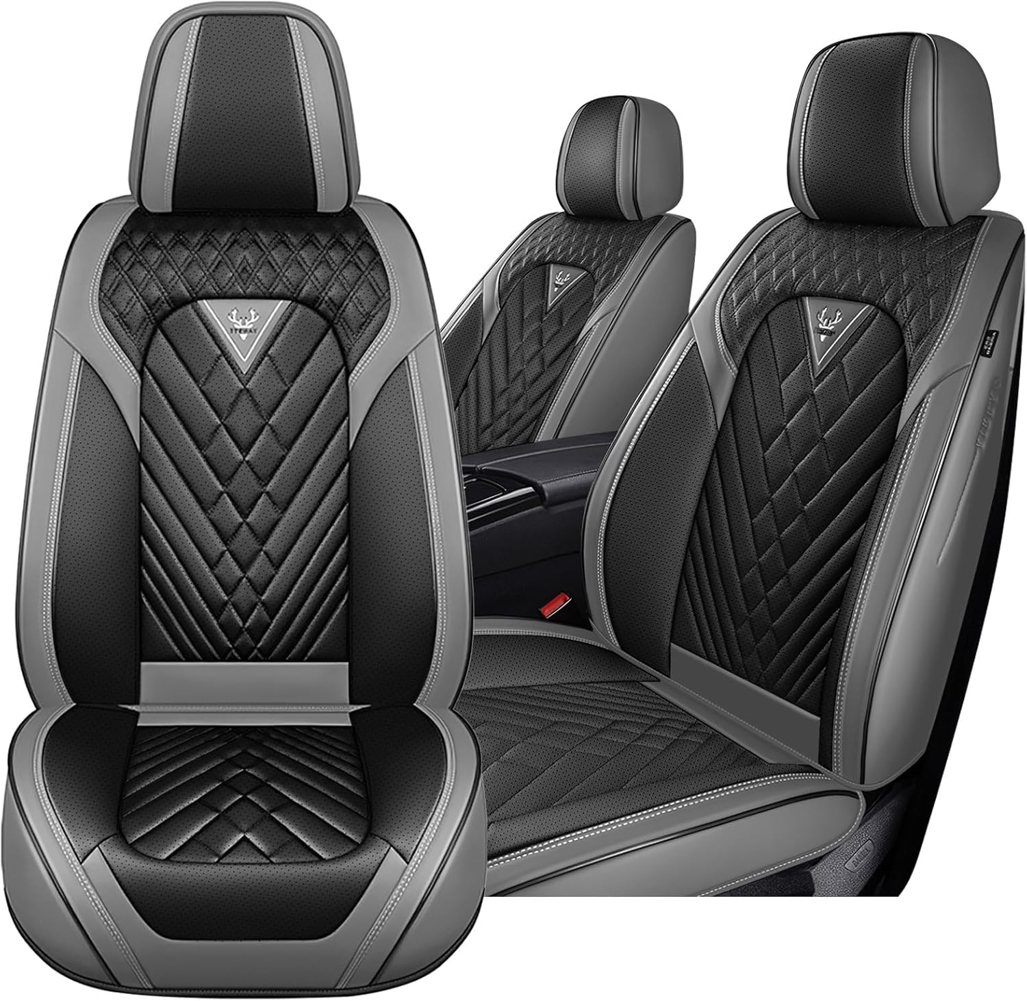 Car Seat Covers Fit for Kia Telluride 2020-2025,2 Seats Waterproof Leather seat Covers, Premium Fashion Car Seat Protector.(2 Seats/Gray Black)