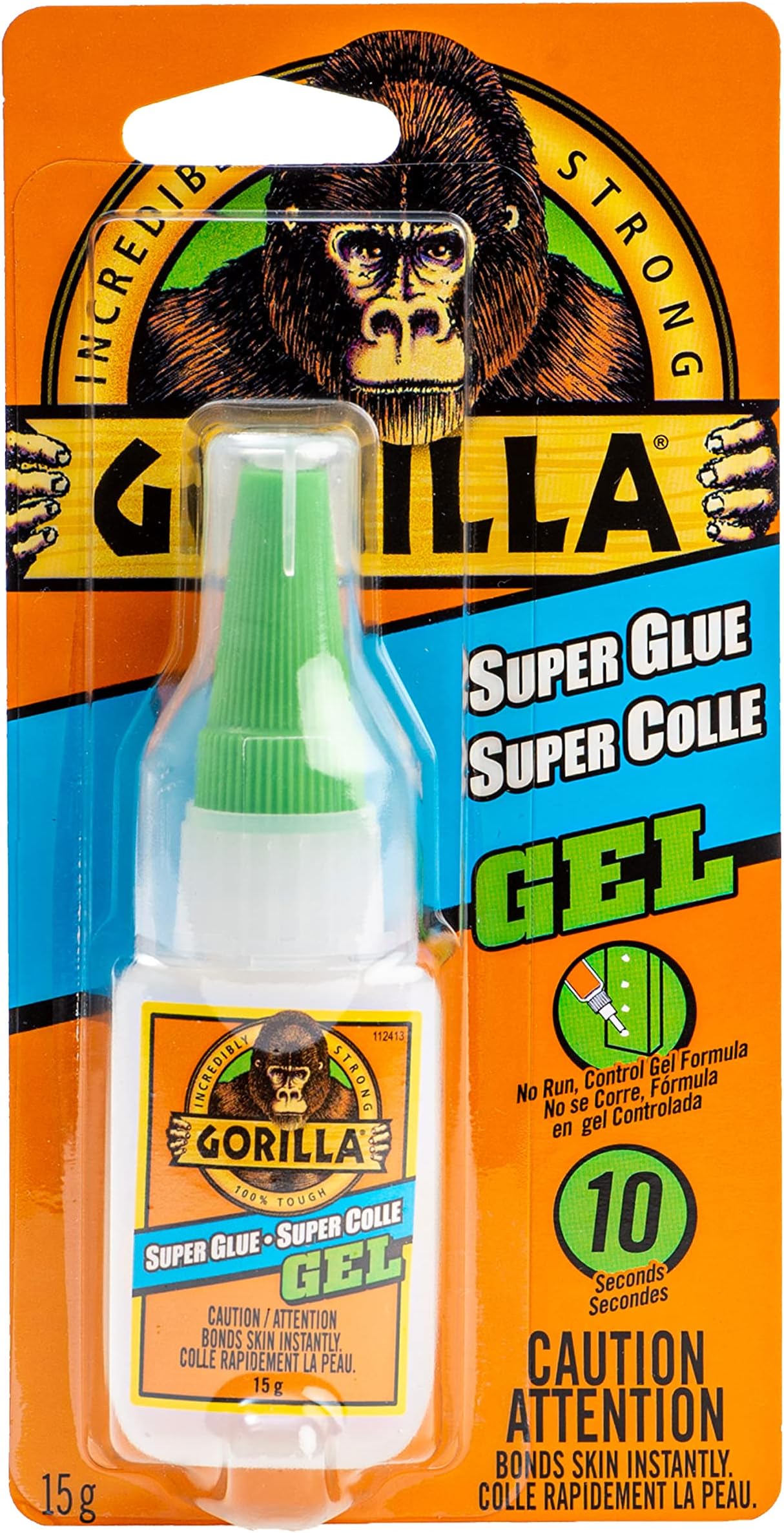 Gorilla Super Glue Gel, FastSetting, Thicker Controlled Formula, AntiClog Cap, Versatile