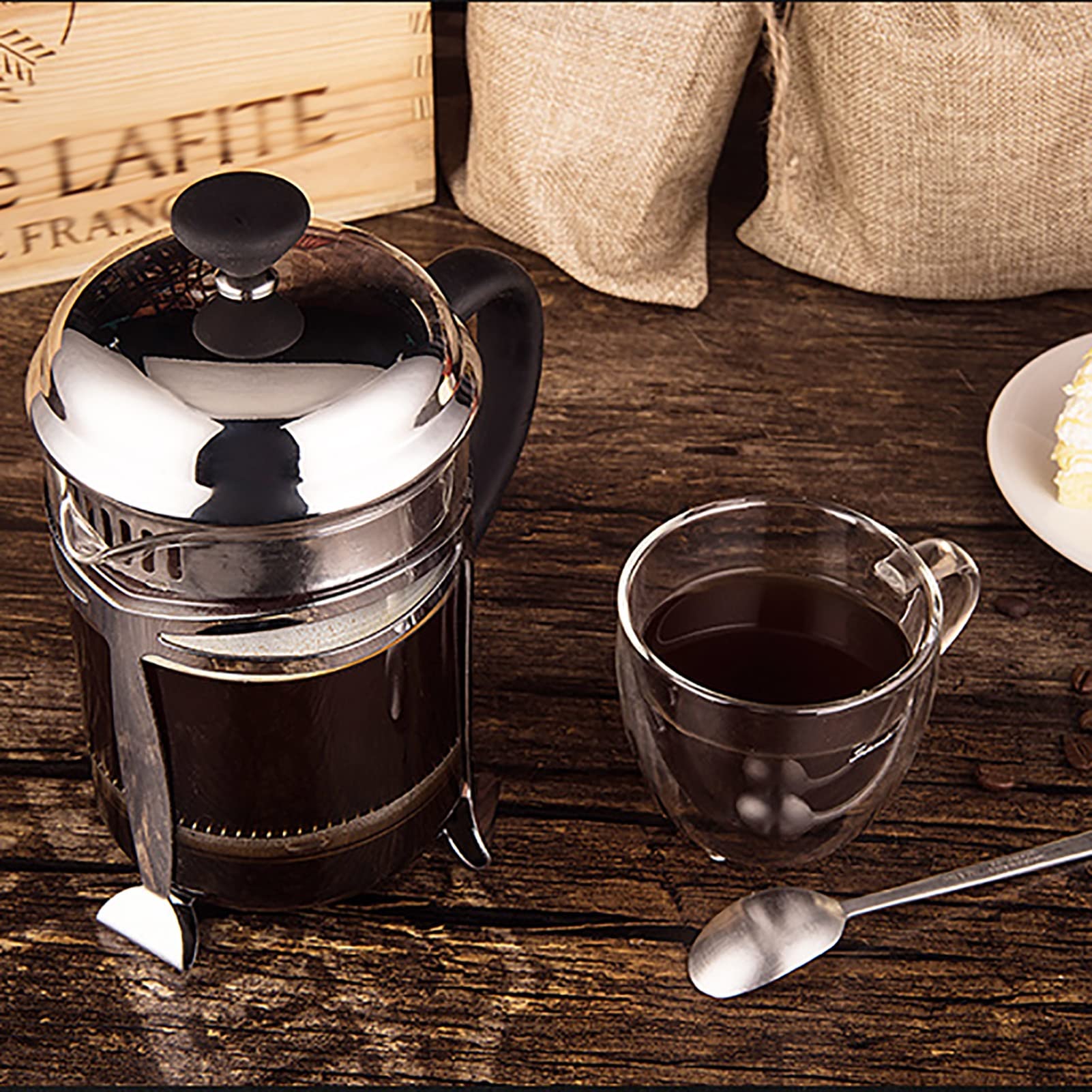 Cafetera Émbolo French Press, Cafetera Francesa De Vidrio De Borosilicato Resistente Al Calor con Filtro De Acero Inoxidable, Cafetera De Piston Espresso para Café Té Suelto Y Espuma De Leche