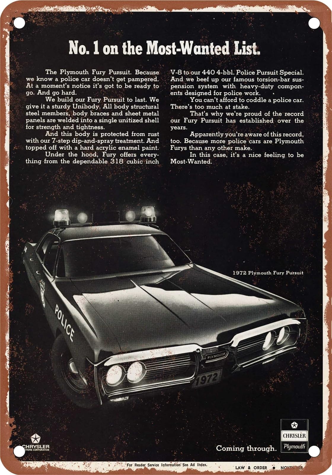 METAL SIGN - 1972 Plymouth Vintage Ad 07 - Old Retro Rusty Look home decor