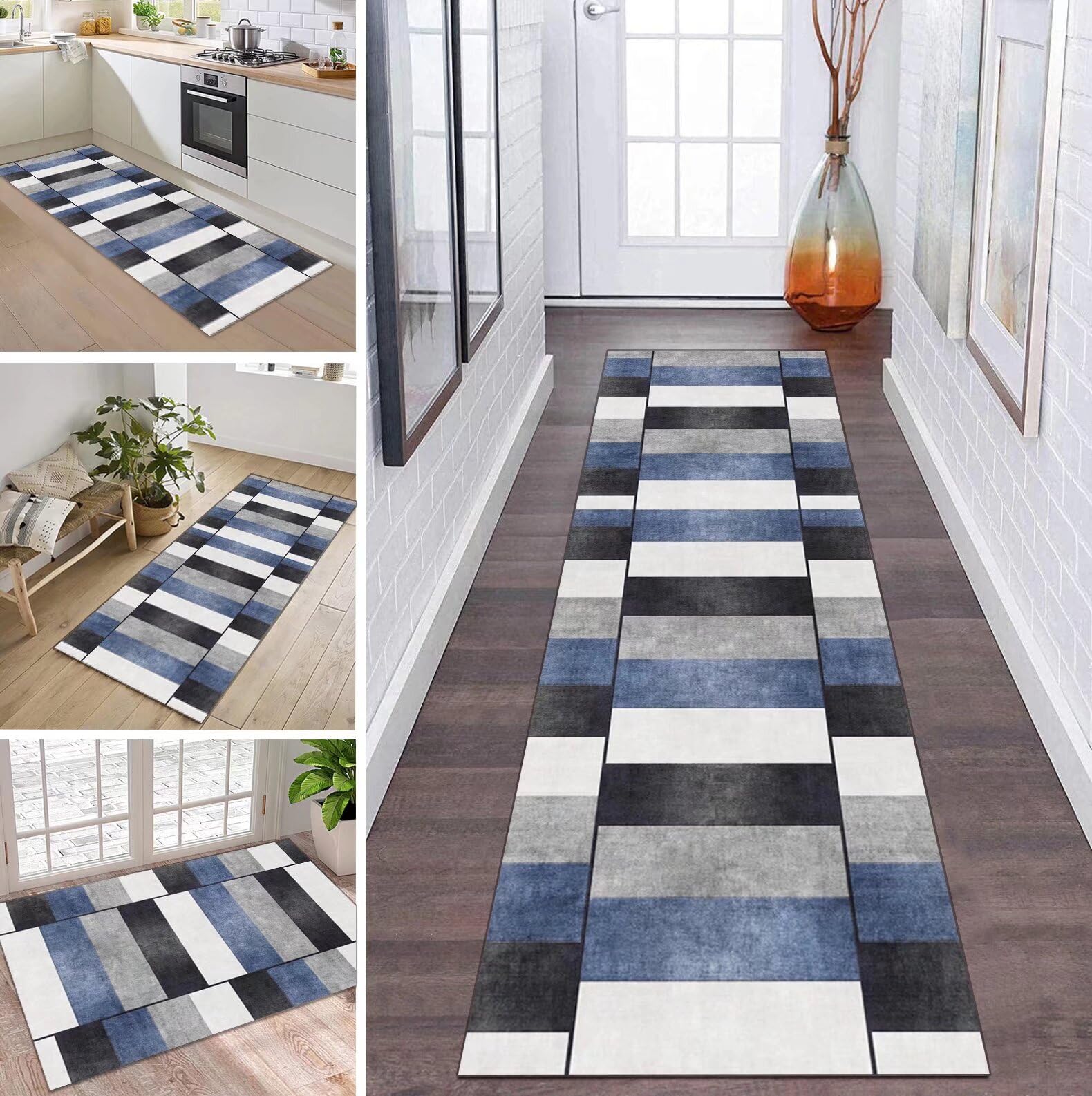 Tappeto Runner Antiscivolo Per Cucina E Corridoio - Lavabile, 40x150 Cm, Design Moderno - Foto 2