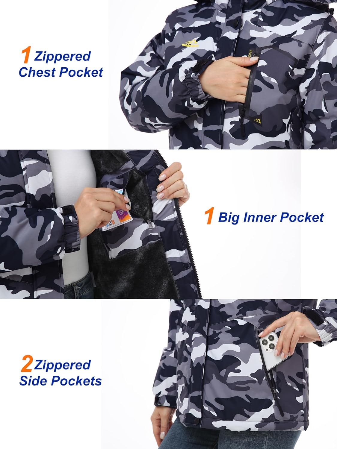 MAGCOMSEN Womens Ski Jacket Waterproof Insulated Snow Jacket Warm Windproof Winter Coats with Hood Fleece Lined Jacket