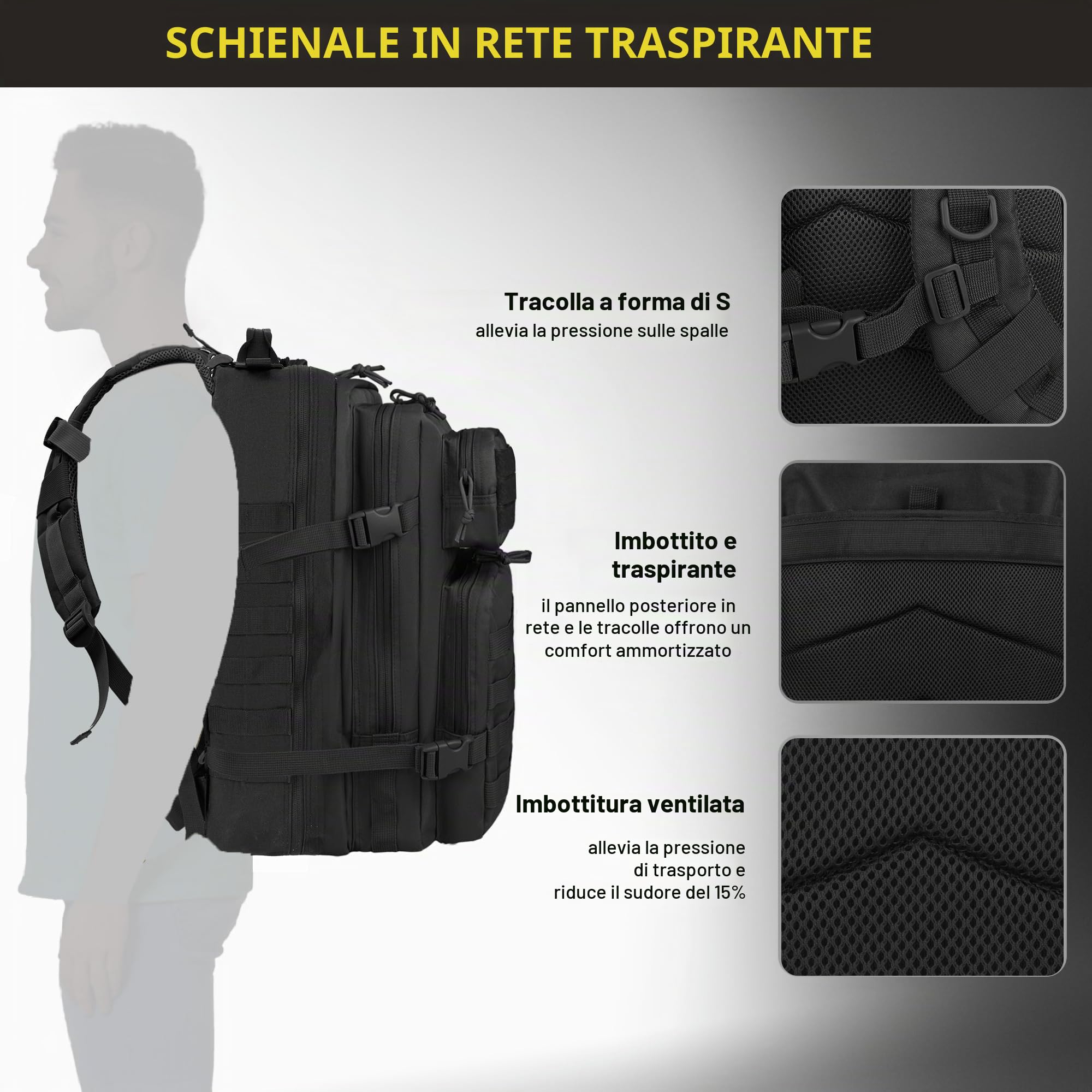 Zavothy 35/45L Zaino da Viaggio, Zaino Tattico Militare, Zaino Palestra Uomo Donna, Zaino Trekking per Viaggi Brevi Escursioni Equitazione Campeggio Addestramento Militare