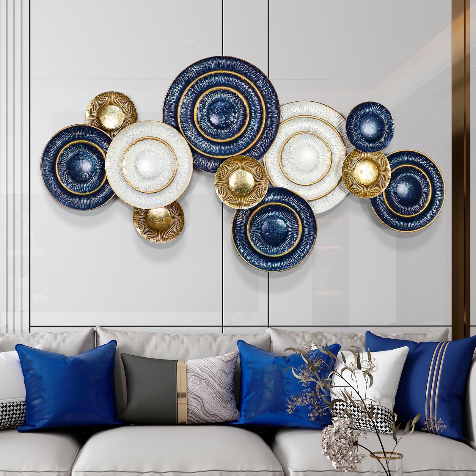 Photo 1 of KEQAM Metal Wall Art for Living Room,Large Metal Wall Decor,3D Modern Luxury Wall Sculpture,Suitable For Living Room,Dining Room Bedroom Outdoor,Hang on Horizontally & Vertically 51''x25''