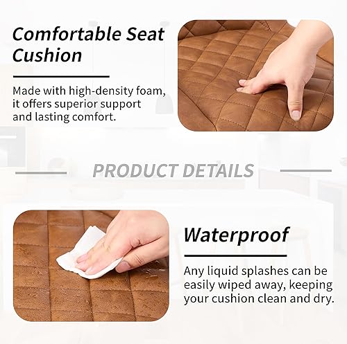 Miniatura 4 de Juego de 2 taburetes de bar giratorios marrones con respaldo, taburete de bar ajustable de 24 a 33 pulgadas, taburete de bar tapizado de piel