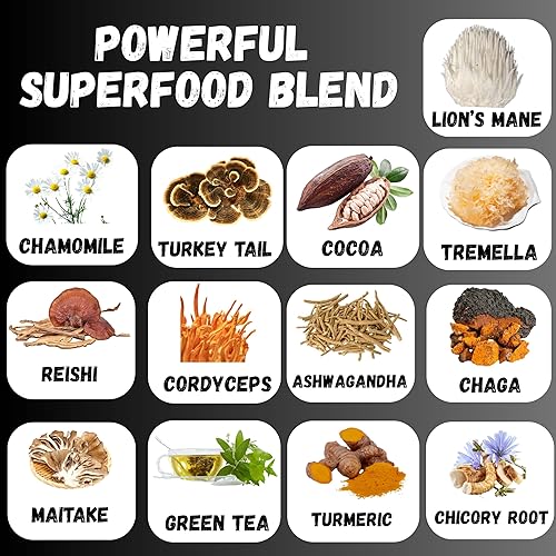 Miniatura 3 de Alternativa al café 80,000 mg de extracto de hongos y hierbas  13 mezclas de superalimentos (melena de león, reishi, chaga, ashwagandha y más)  Baja