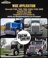 Vista 6 de PARTSam Headlight Housing Base with H4 Plugs Wire Harnesses Stainless Steel Bezel Replacement for Kenworth T600 T800 W900, Peterbilt 379, Western