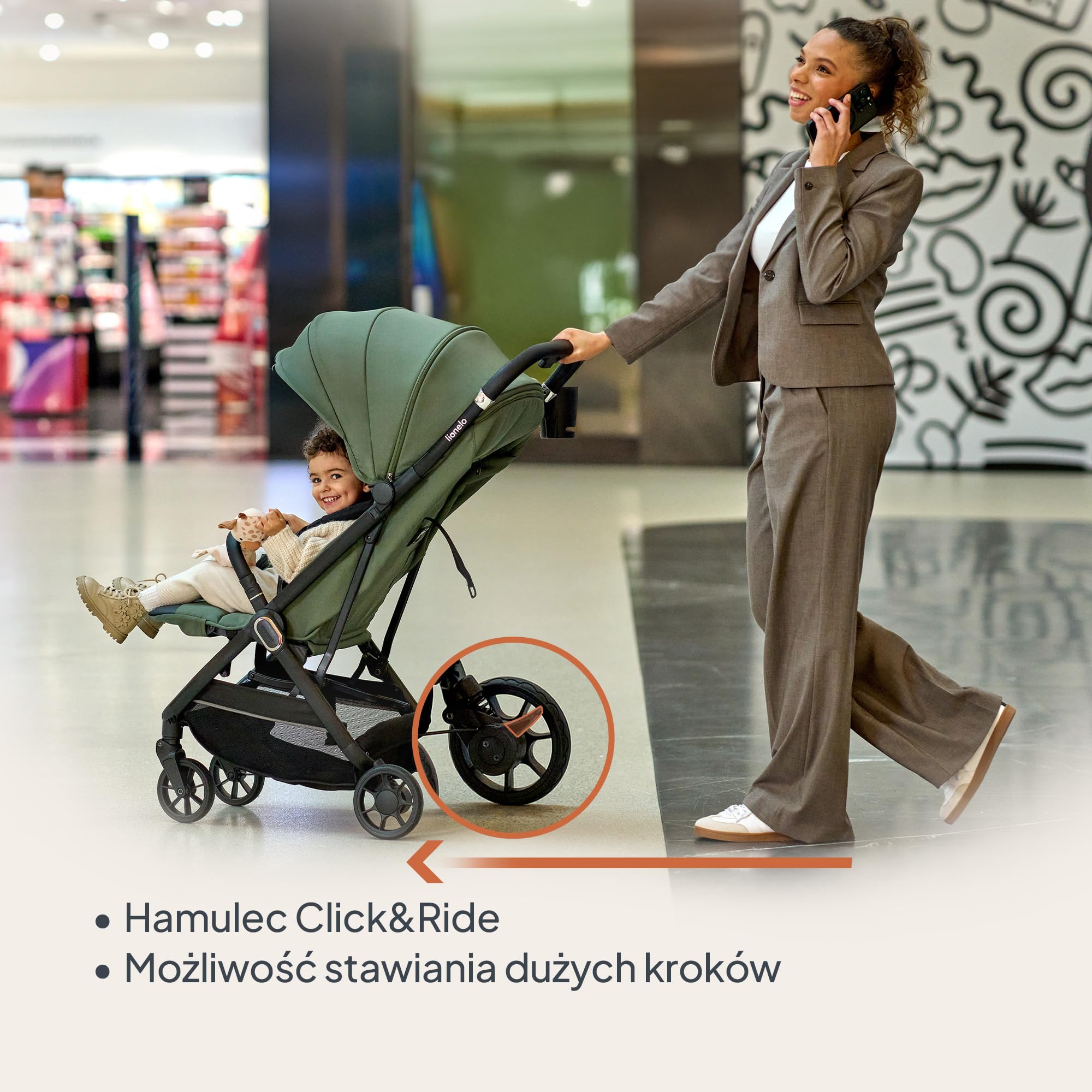 LIONELO Spacerowy Wózek Dziecięcy Bess do 22 kg od 6 m do 4 lat Obrotowe Koła PU 360° Składany Jedną Ręką, Regulacja Oparcia, Wodoodporny Daszek Lekki 7,5 kg, Kosz Zakupowy