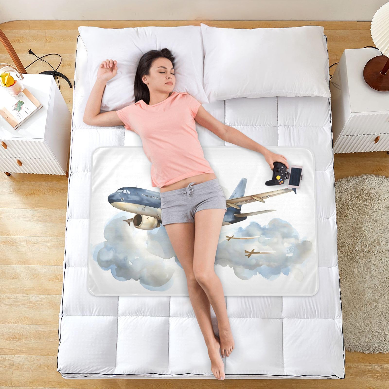 CEBUGI 34” x 52”Washable Underpads Heavy Absorbency Waterproof Incontinence Bed Pads Airplane in The Clouds Pee Pads for Adults Kids and Baby