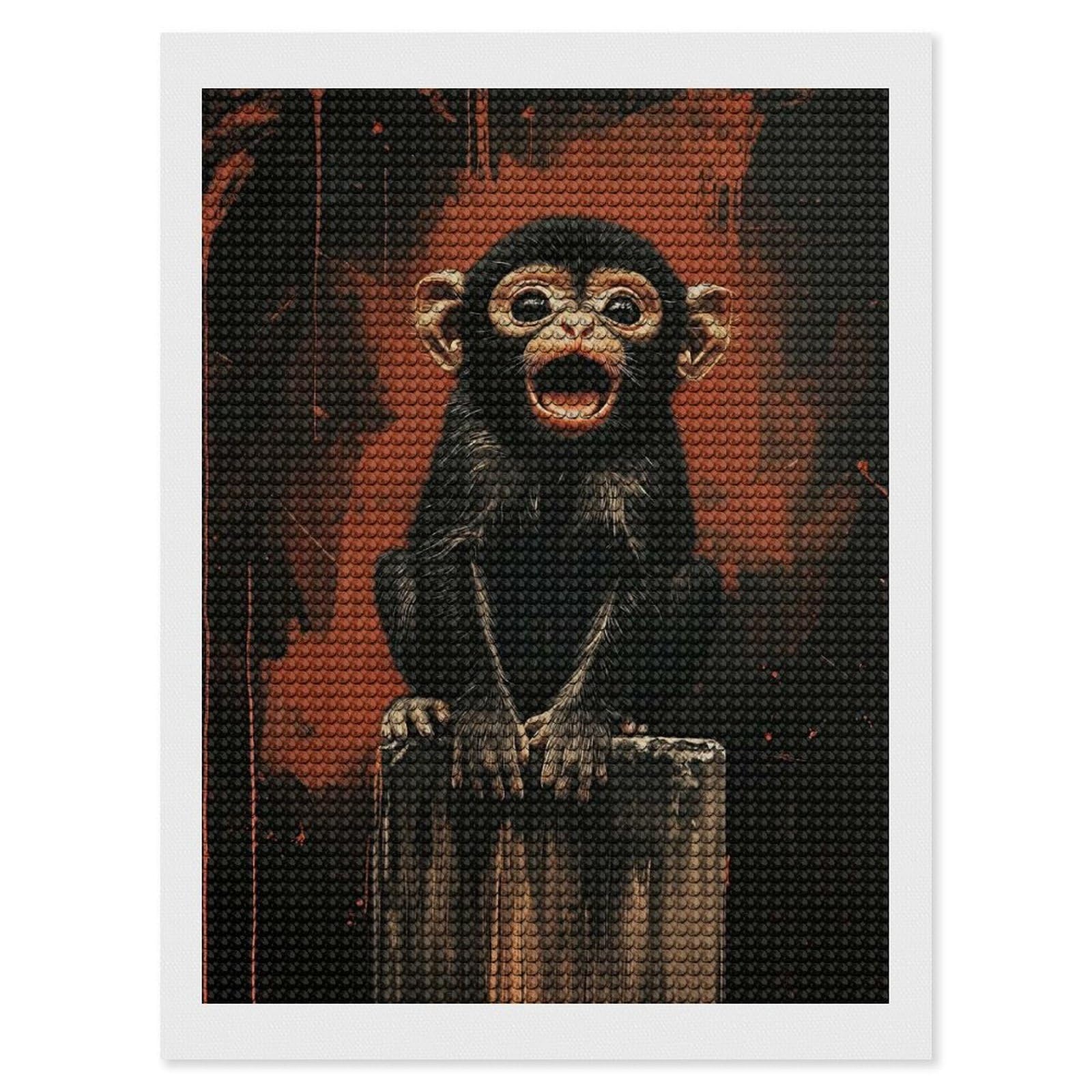 Junmoney Surprised Monkey Portrait Diamond Painting Set 12"x16", Holiday Gift Idea, for Creative Relaxation, Fun Craft Experience, Vintage Style Decor