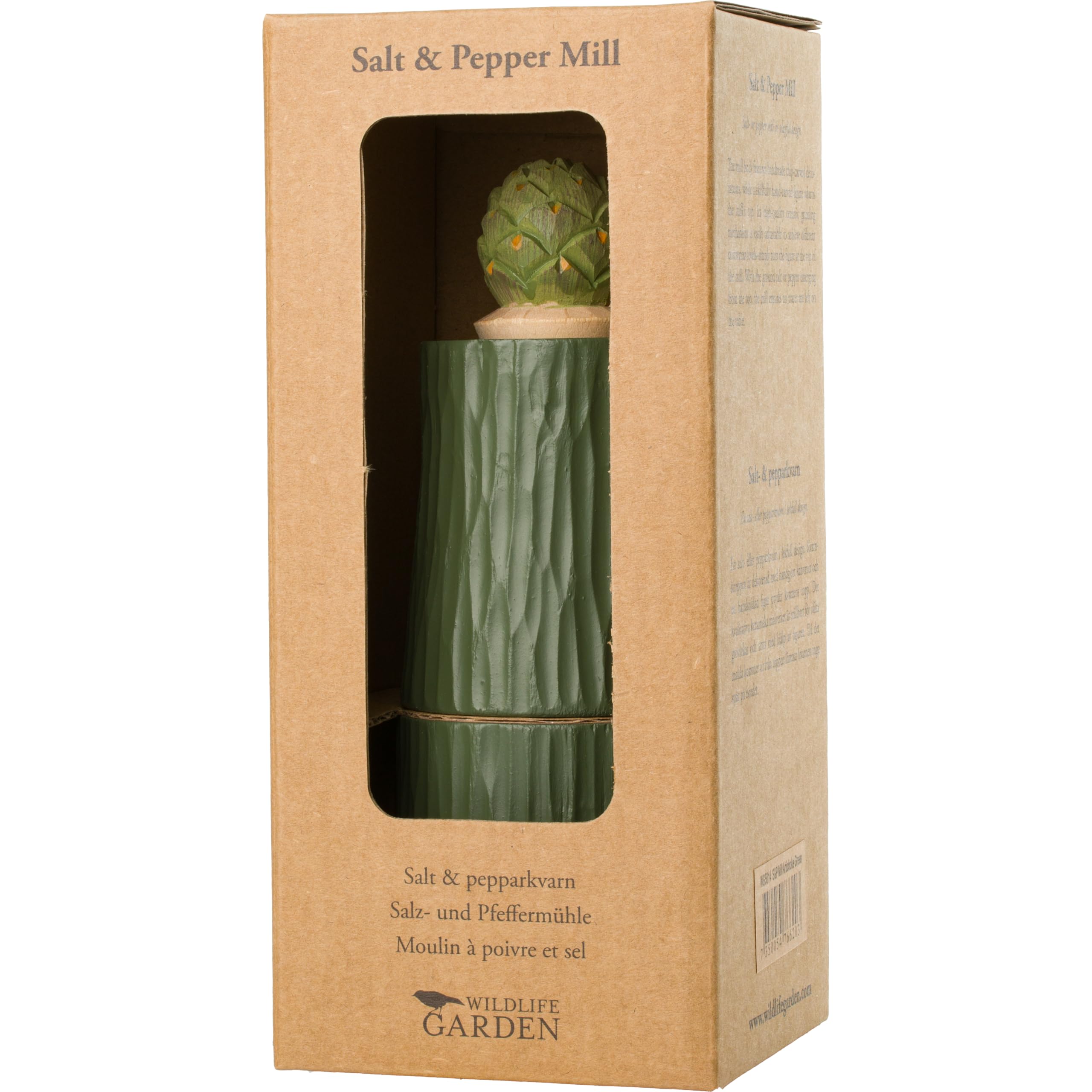 Wildlife Garden Salt & Pepper Mill Artichoke Green (WG5014) - Chip-Carved Wooden Mill with Hand-Carved top - Image 4