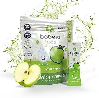 Bobelo Self Carbonating Hydration Packets | Low Calorie Drink Mix, Electrolytes Powder Packets | Keto Friendly, Low Sugar Water Enhancer | Soda & Sparkling Water Alternative | Sour Apple (15ct)