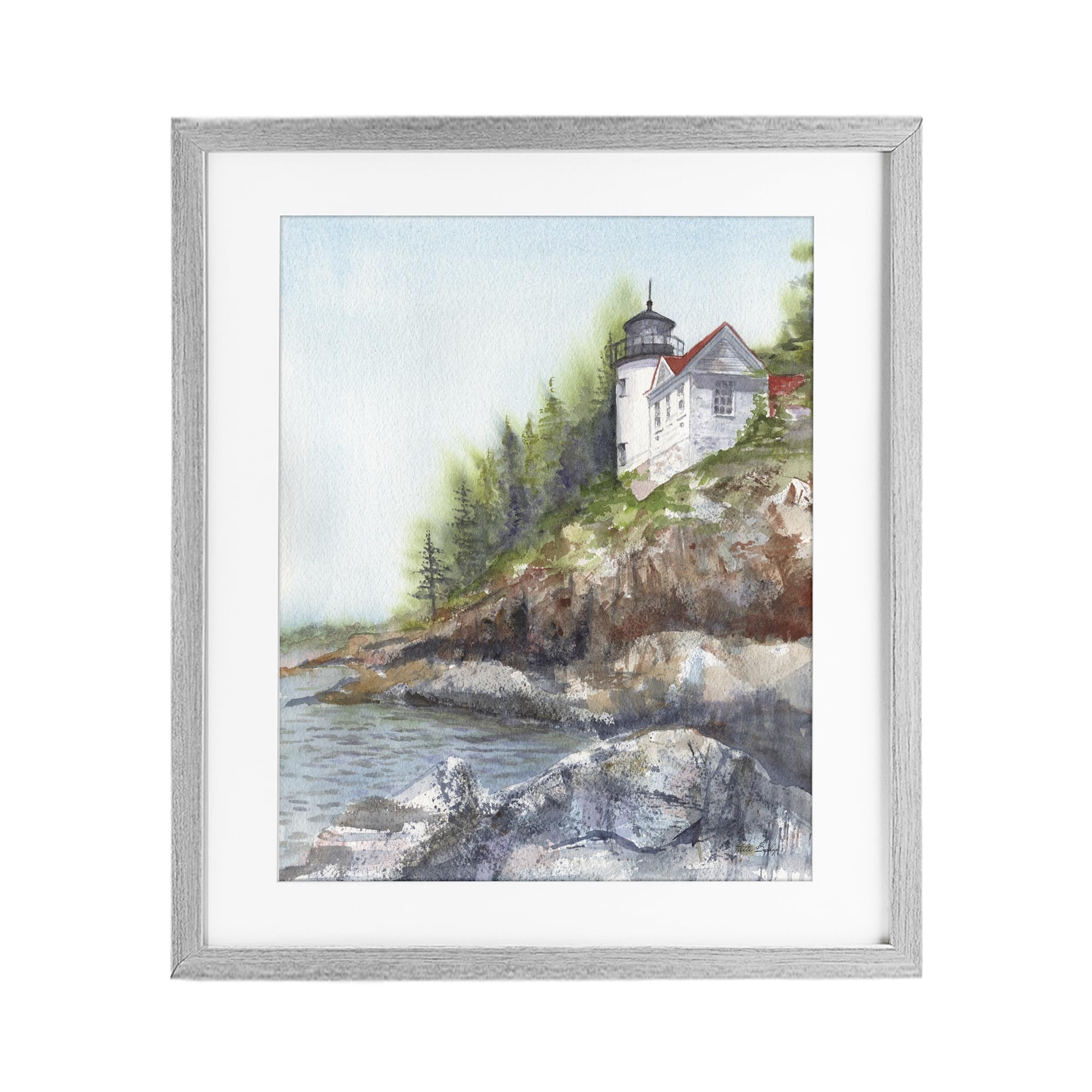 Stupell Industries Farmhouse Gray (Textured) 'Bass Harbor Lighthouse'| Framed Print Under Glass