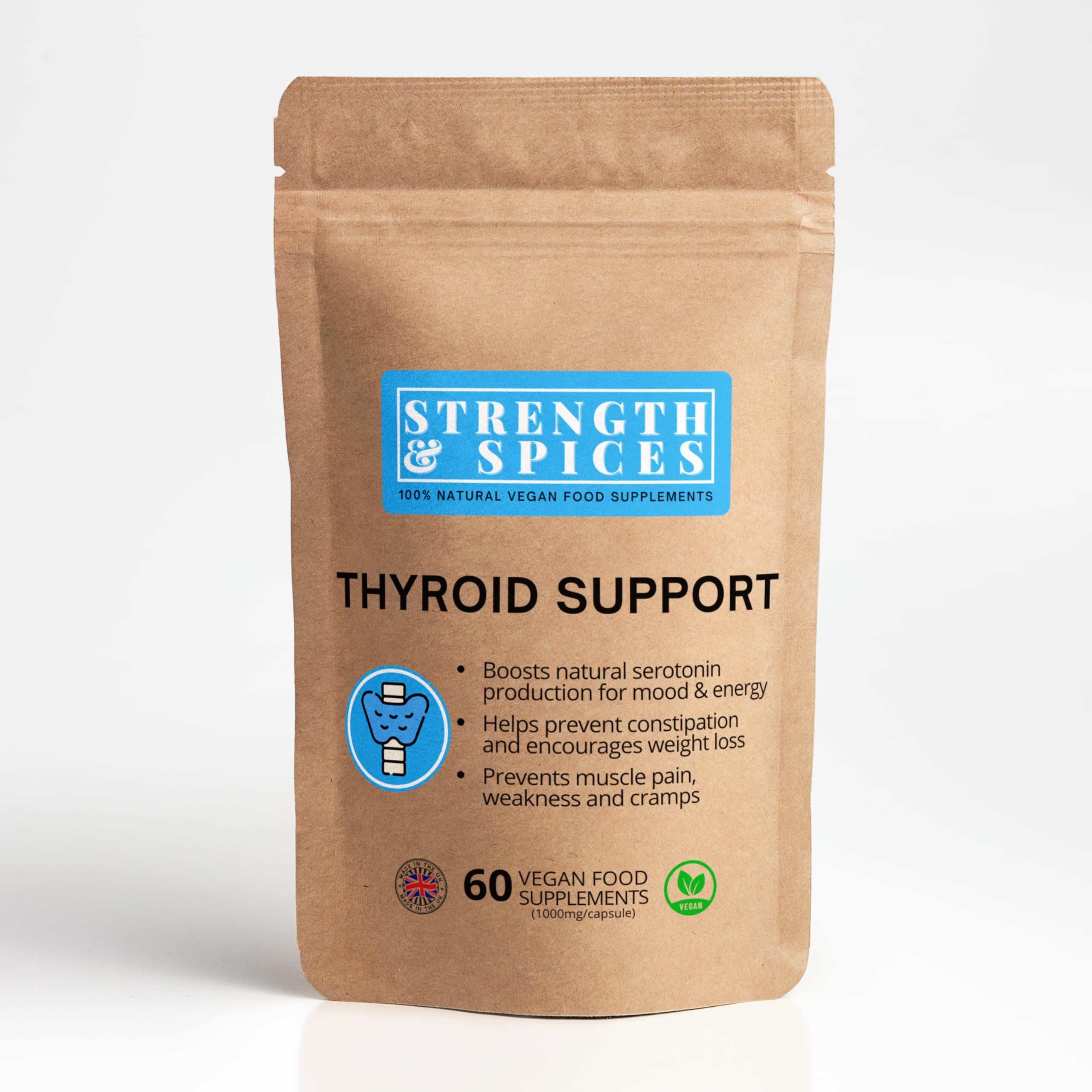 Strength & Spices Natural Thyroxine, Thyroid Supplement for Better Mood and Energy, Hormone Balance for Women and Men, Rich in Maca Root, Kelp, Ashwagandha and Brazil Nuts, 1000mg, 60 Capsules, Refill