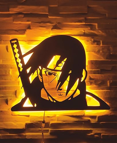 Illuminated Anime Ninja Metal Wall Decor - Dynamic Anime Silhouette LED Wall Art - Anime Shadow Light-Up Wall Decor