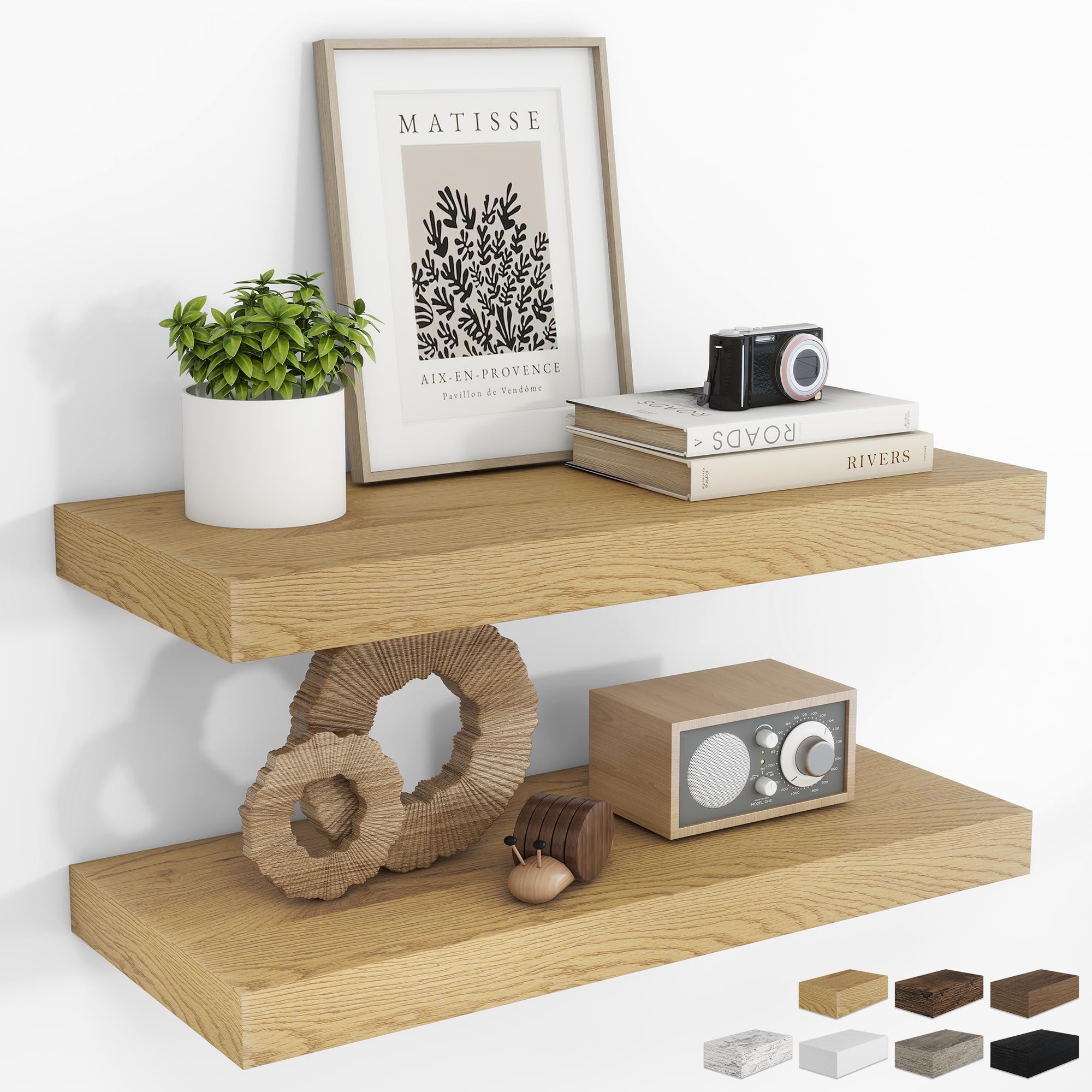 RICHFOCUS 24Inch Floating Shelves for Wall 2Pack, Oak, 8' Deep
