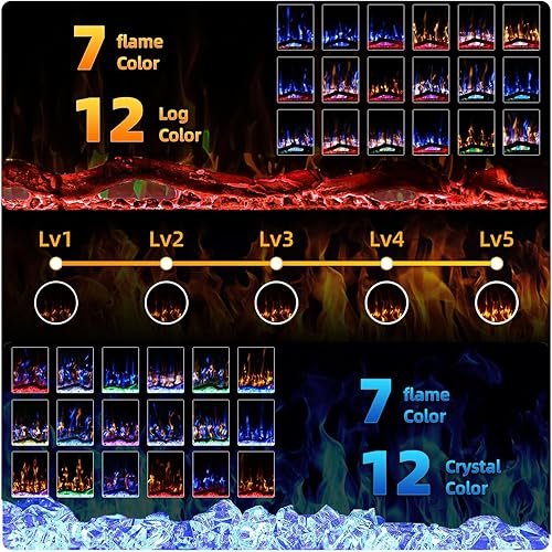 Miniatura 2 de BREEZEHEAT Chimenea eléctrica de 42 pulgadas, empotrada y montada en la pared, calentador de 750/1500 W con control de temperatura, opciones de