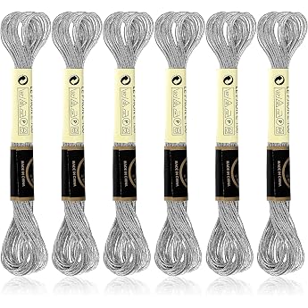Pack of 6 Silver Embroidery Threads Cross Stitch Threads Metallic Cross Stitch Thread Embroidery Thread Set Cotton Cross Stitch Thread Tools for Cross Stitch Bracelet Thread Craft Twine
