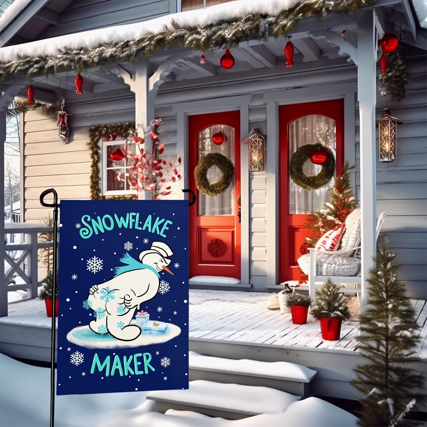 Winter Garden Flag Snowman Snowflake Maker Yard Flags Double Sided Christma Vertical Wall Banners Xmas Gift House Banner for Holiday Farmhouse Outdoor Decoration 12x18 Inch - Image 7