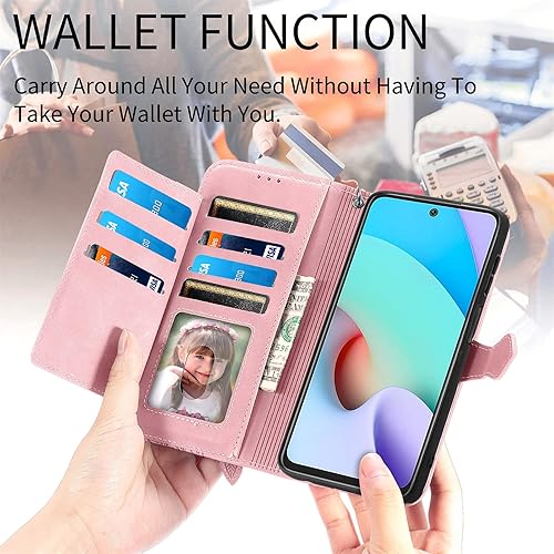 Miniatura 6 de Funda tipo cartera con diseño de almacenamiento con cremallera para Xiaomi Redmi Note 11 4G, piel agradable al tacto con cierre magnético y ranuras