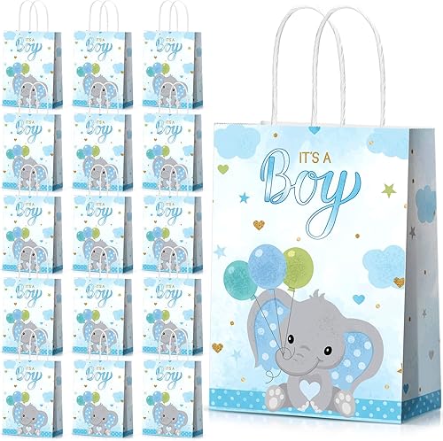 Zonon Paquete de 16 bolsas de regalo para baby shower, bolsas de fiesta de elefantes, bolsas de regalos de bebé, bolsas de recuerdos de fiesta