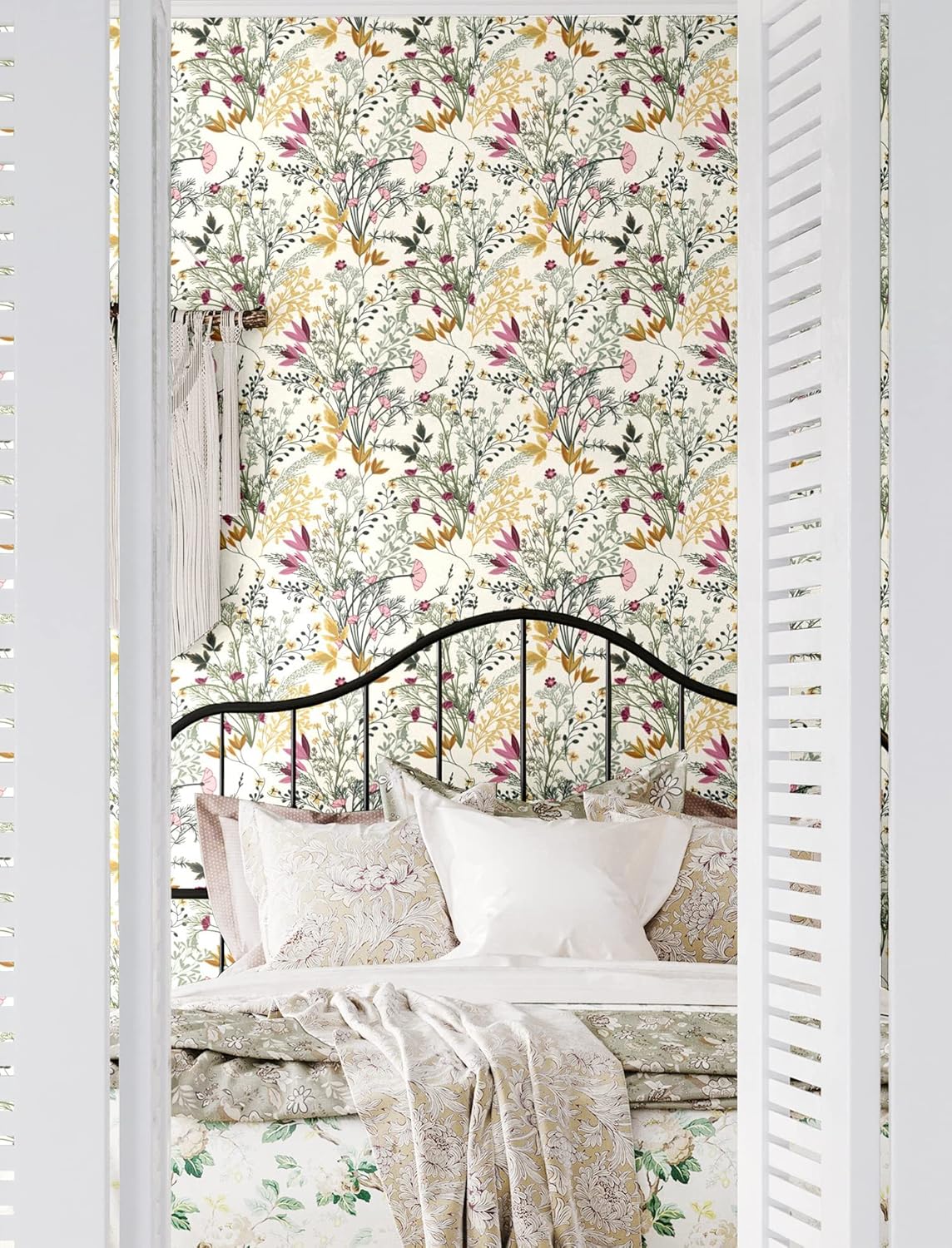 Blooming Wall DPYC06 Boho Botanical Leaves and Flowers Textured Peel and Stick Wallpaper Self-Adhesive Prepasted Wallpaper Wall Décor