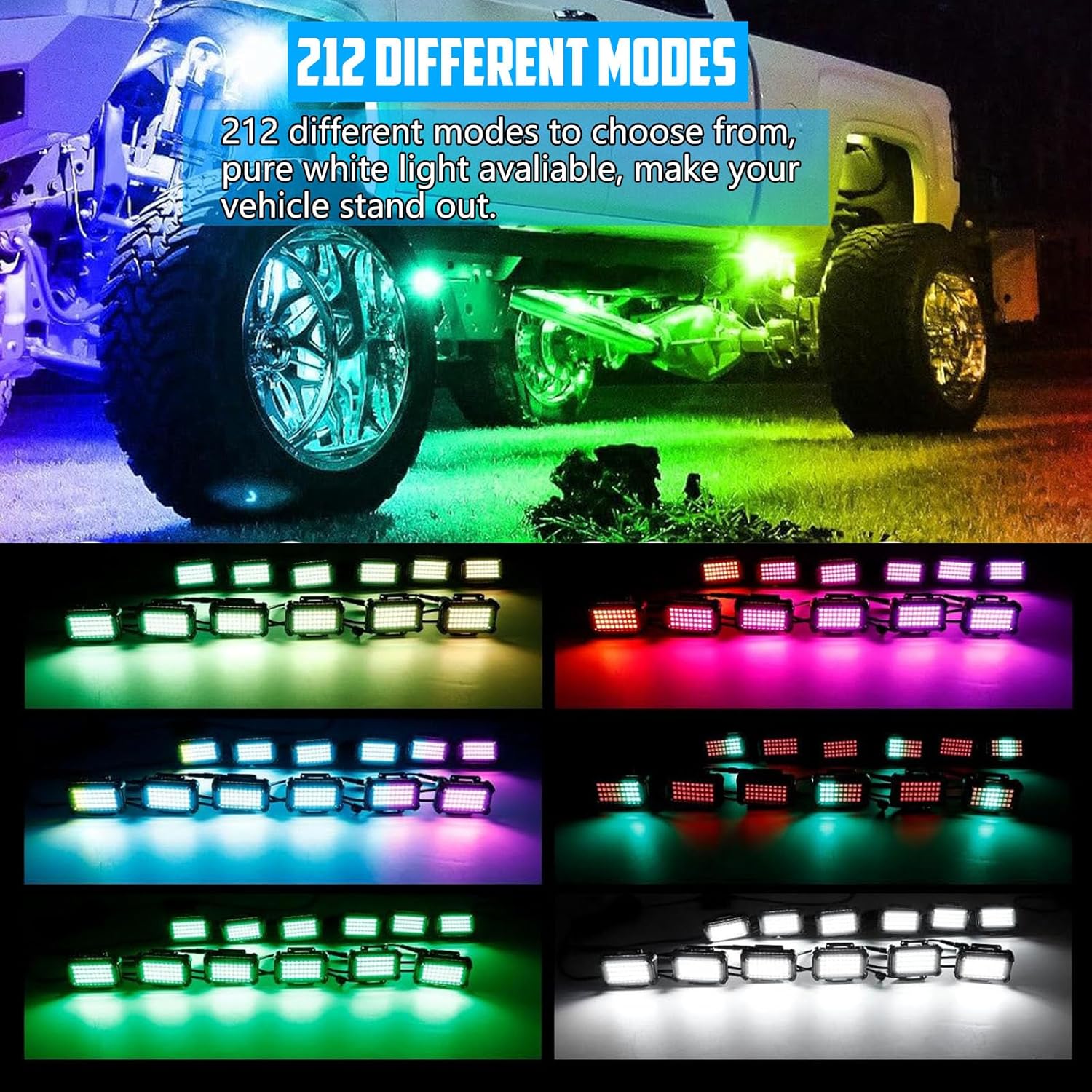12 Pods Dream Chasing Color LED Rock Light with 212 Modes,Remote&APP Control Rock Lights,Speed&Brightness Adjustable,Sync with Music,Waterproof RGBW Rock Light for Trucks UTV