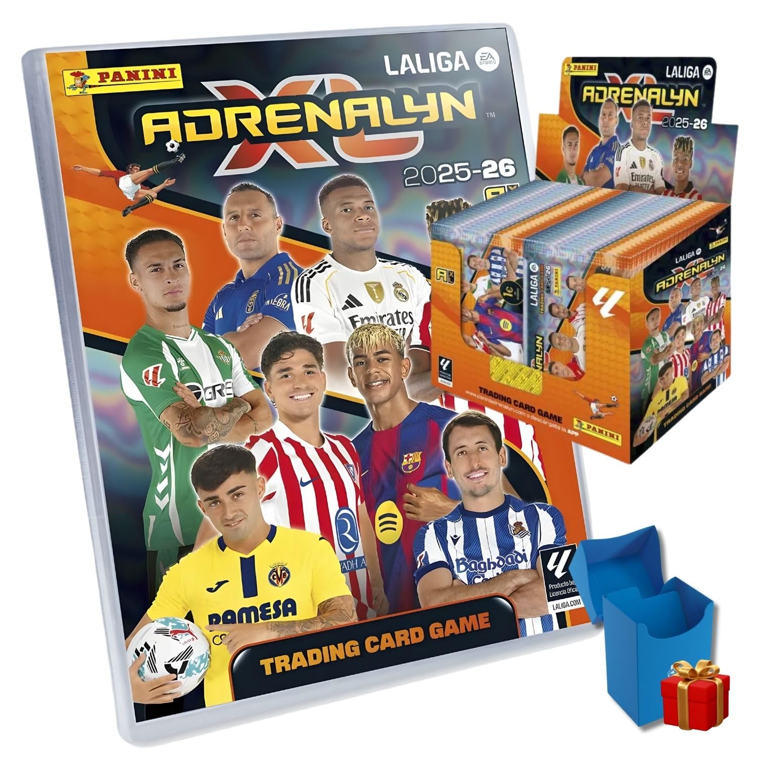 Panini Adrenalyn LaLiga 2025-26, Megapack Edición Básica con 50 sobres adiciones, Álbum Premium con Cartas Exclusivas, Trading Card Game y Deckbox de Regalo para repetidas