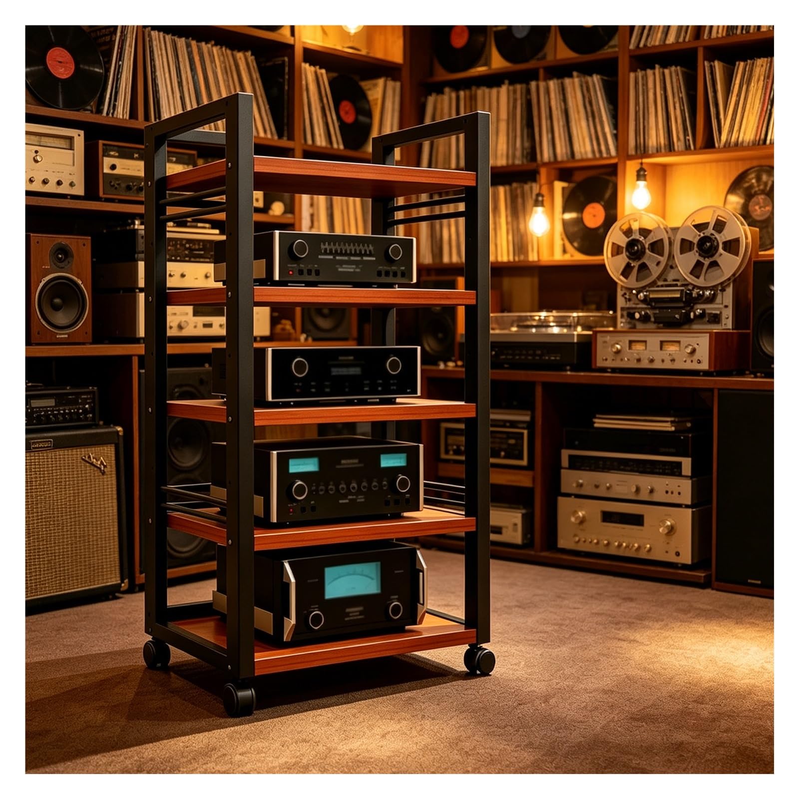 Mueble para equipo de música con estantes ajustables que soluciona la falta de espacio