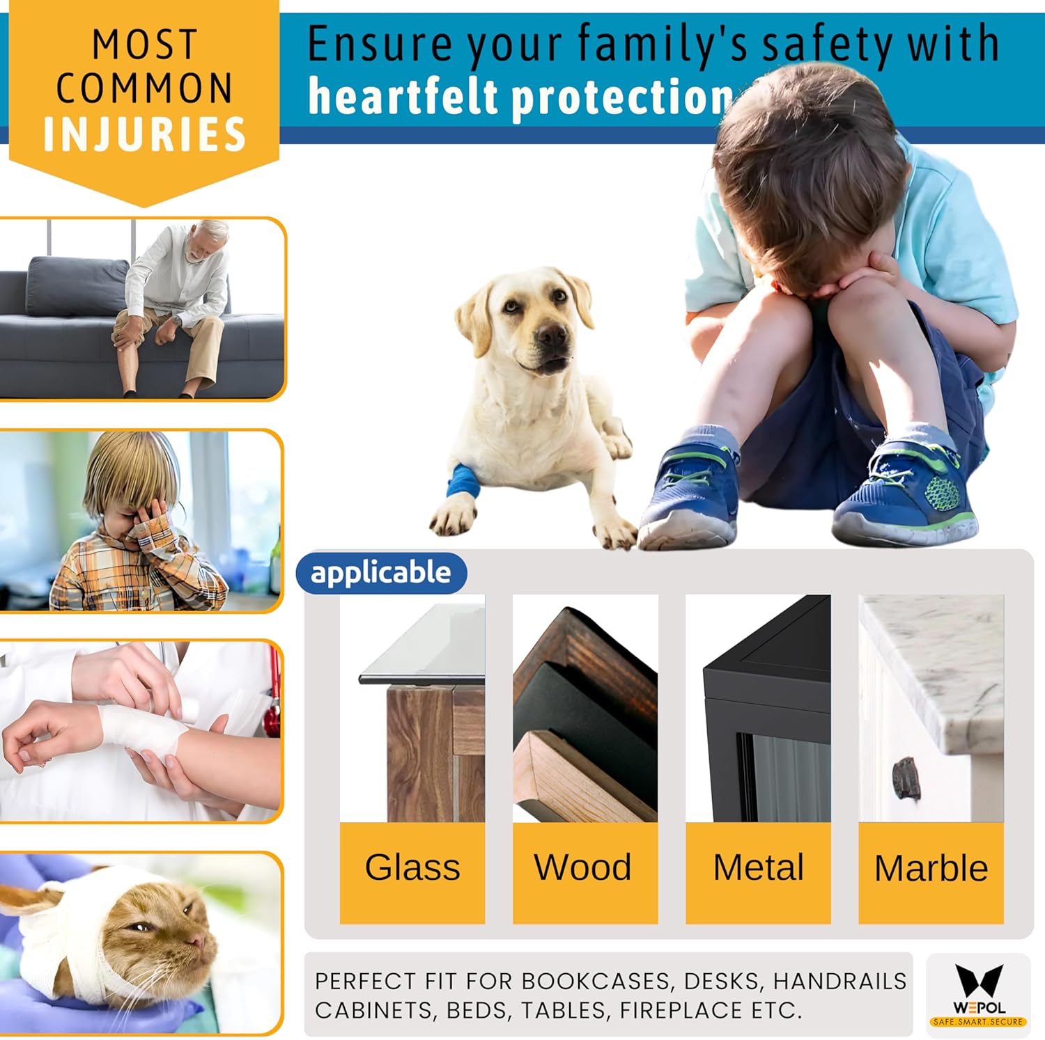 Table Edge Protector for Baby Proofing (18ft Edge & 8 Corners) Baby Proof Corners and Edges Guard, Soft NBR Rubber Foam Adhesive, Furniture Corner & Edge Safety Bumpers for Table & Fireplace-White