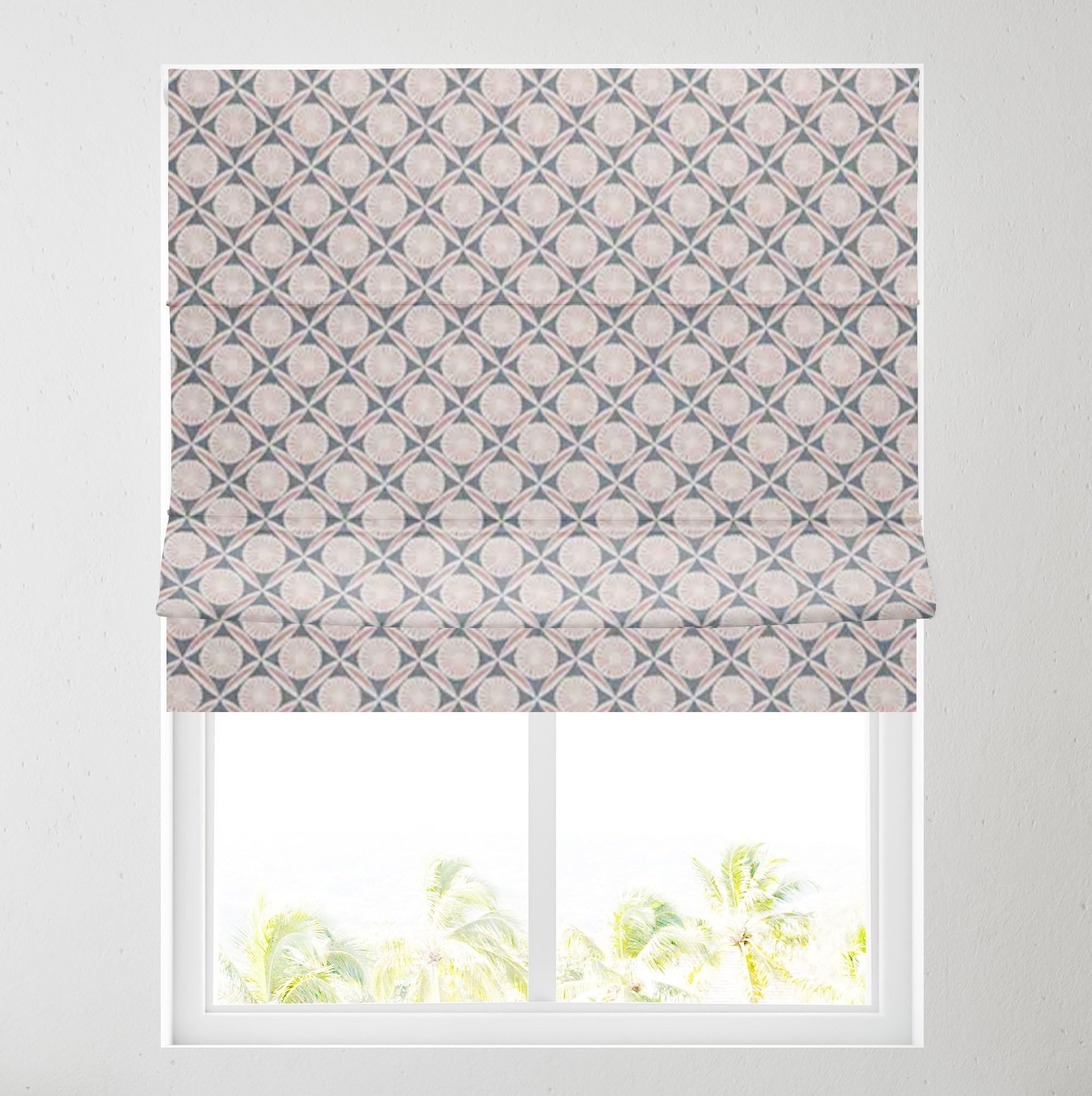Barnes Blinds And Interiors Navy Daisy Geometric Barnes Blinds - Fully Lined Patterned Roman Blinds For Windows - Durable Fittings Easy Fit - Roman Blind ( 61Cm)