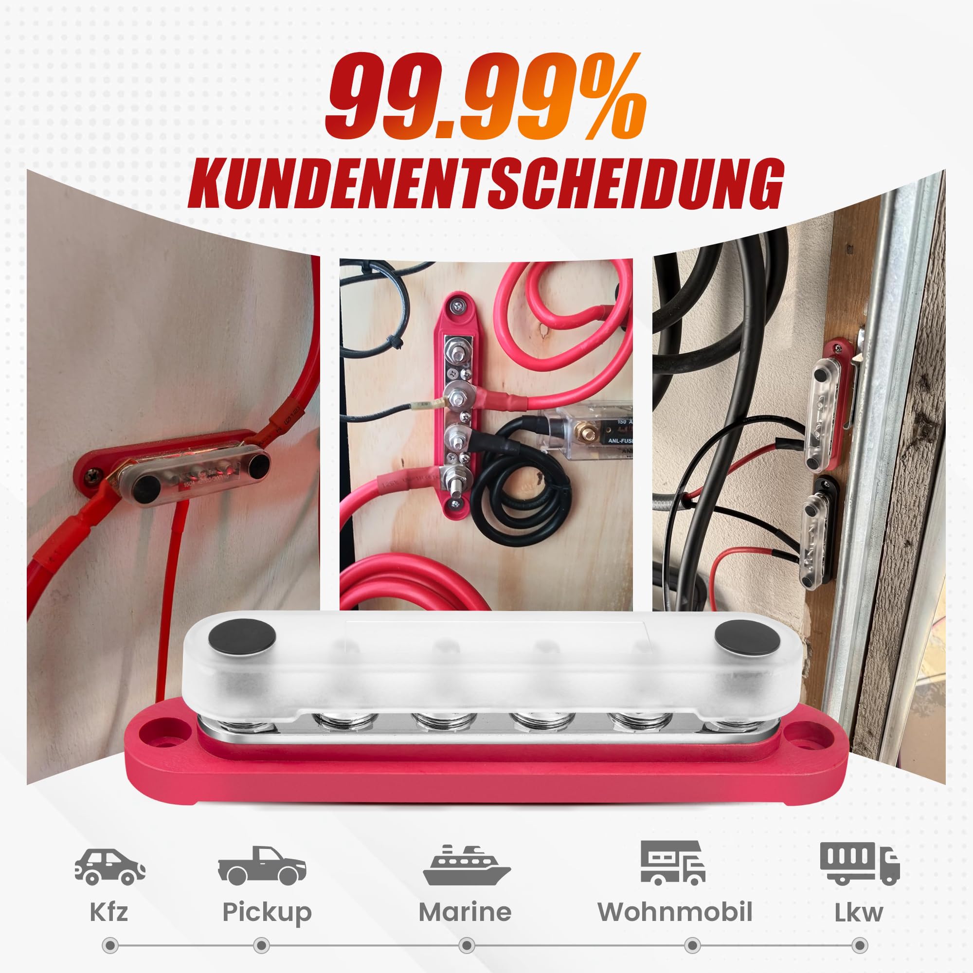 RED WOLF 150A Sammelschienen Verteilerblock mit 6x M6 Klemmenbolzen, Positive Masse Stromverteilungsblock Busbar für Auto Marine RV Wohnmobil Lkw Elektrik System Klemmleisten