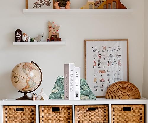 Miniatura 6 de AMOYSTONE Organizador de estantería de cocina Sujetalibros de piedra de mica verde natural de 4 a 6 libras, base pesada Cristal energético y fácil