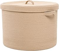 Vista 32 de Cesta de almacenamiento extra grande de 16 x 16 x 18 pulgadas con tapa, cestas de almacenamiento de cuerda de algodón, canasta de lavandería, Gris
