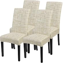 SearchI Dining Room Chair Covers Set of 4, Stretch Printed Parsons Chair Slipcovers Removable Washable Kitchen Chair Protector Cover for Dining Room, Hotel, Ceremony Flaxen Print