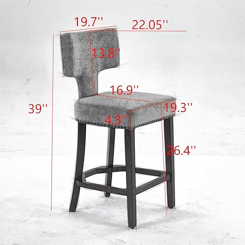 Miniatura 8 de Set of 2 Counter Height Bar Stools with Farmhouse Linen Upholstery, Curved Backrest Dining Chairs with Hardwood Frame for Kitchen Counter, Table &