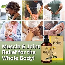 Relief Arnica Massage Oil for Massage Therapy, Home Use & Therapeutic Massaging | Great for Lymphatic Drainage, Sore Muscles & Joints | All Natural with Arnica Montana & Lemongrass Essential Oil