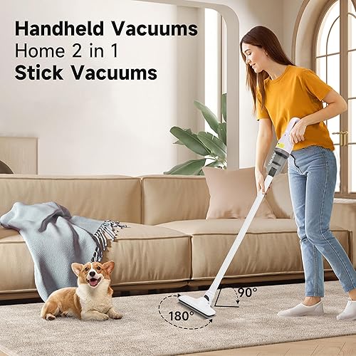 Miniatura 3 de Aspiradora de mano, ultraligera mini aspiradora portátil para el hogar, aspiradora de palo 6 en 1 para automóvil, pelo de mascotas (verde