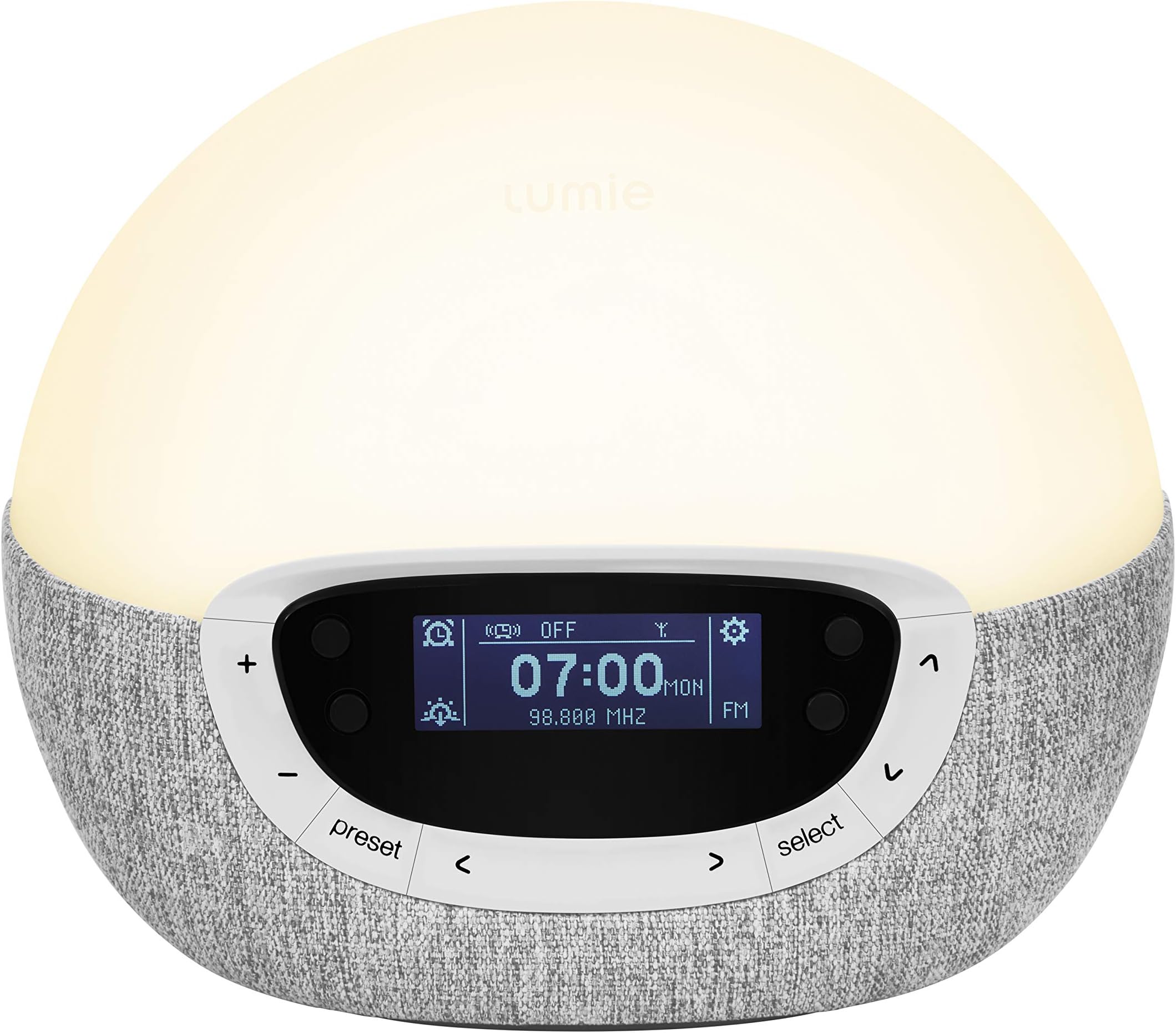 Lumie Bodyclock Shine 300 - Wake-up Light Alarm Clock with Radio, 15 Sounds and Sleep Sunset, White