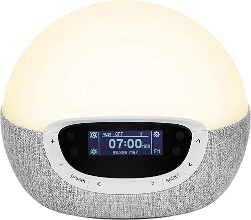  Lumie Bodyclock Shine 300 - Wake-up Light Alarm Clock with Radio, 15 Sounds and Sleep Sunset, White 