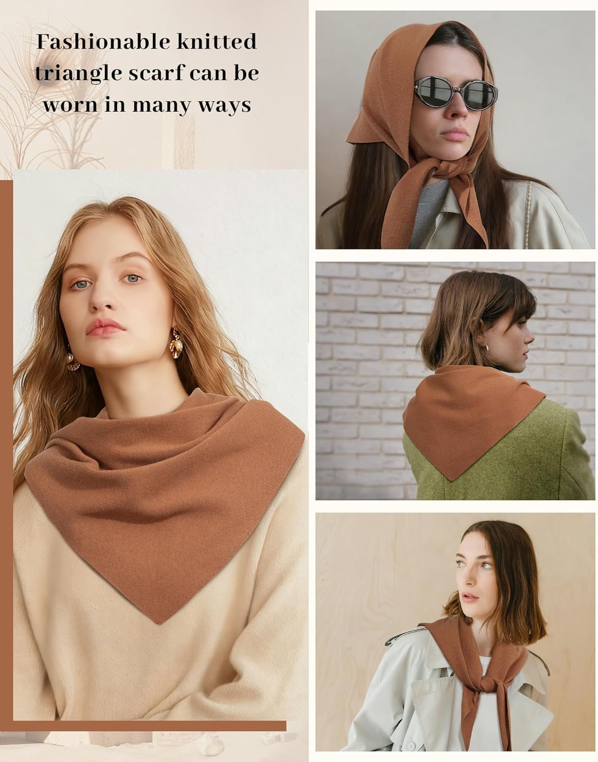 Knit Triangle Scarf for Women Y2k Head Scarf Warm Crochet Hair Bandana Winter Triangle Shawl - Image 4