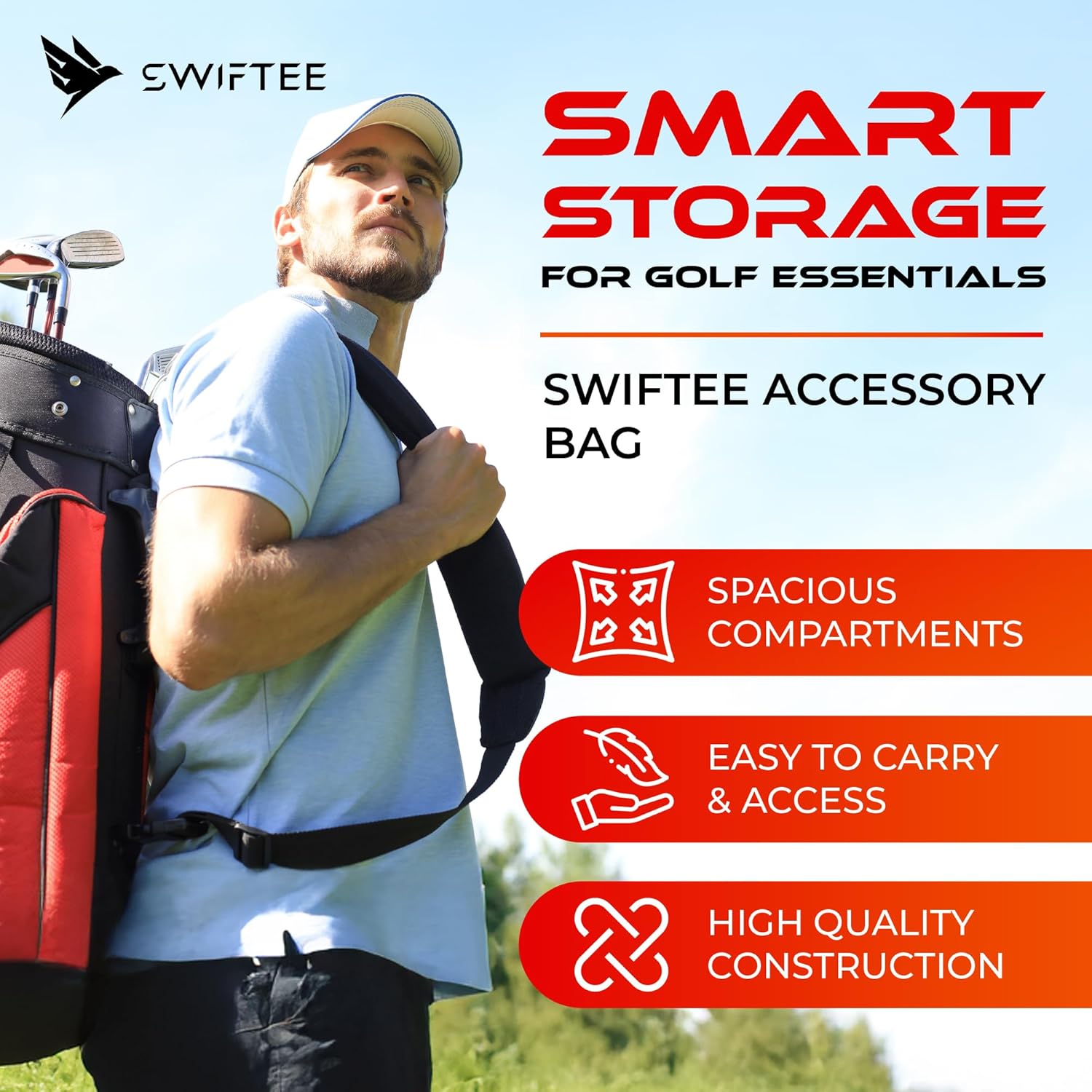 SWIFTEE Golf Valuables Pouch Zip Accessories Tee Ball Bag Golf Bag Organizer Fleece Lined Vegan Leather