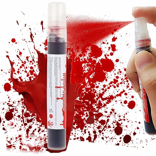 Go Ho Salpicaduras de sangre, maquillaje de sangre falsa (0.35 onzas), aerosol de sangre falsa para Halloween, gotas de sangre para ojos, pintura