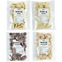 Just Treats Sweet Quartet - White Choc Mice, White Choc Fish n Chips, Choc Jazzles & White Choc Jazzles 4 x 175g Bags - 5,8,30,31