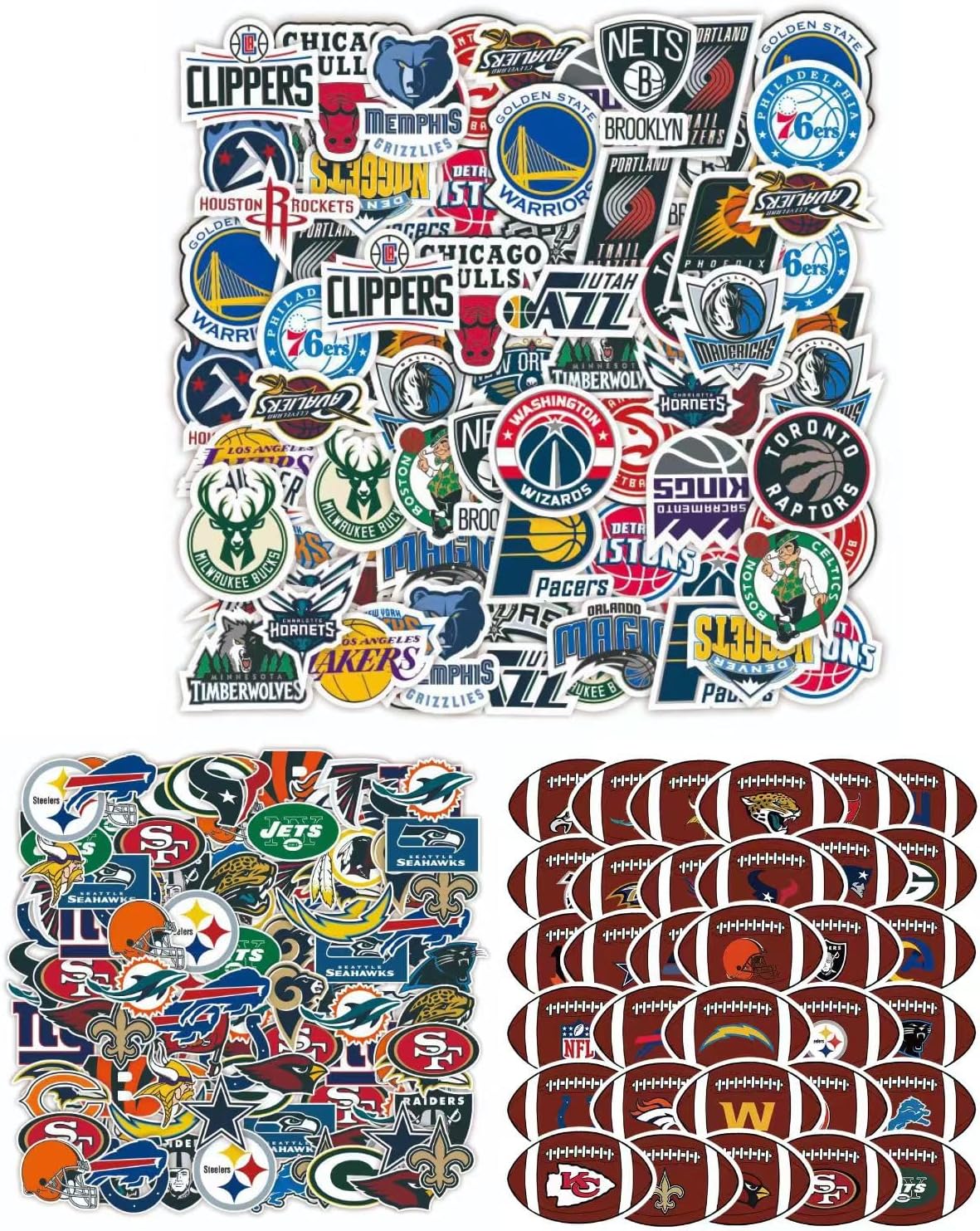 Football Rugby Stickers for Basketball Team Fans(98pcs) Vinyl Waterproof Stickers for Water Bottles Teens Boys Luggage Laptop Snowboard 0.8CM