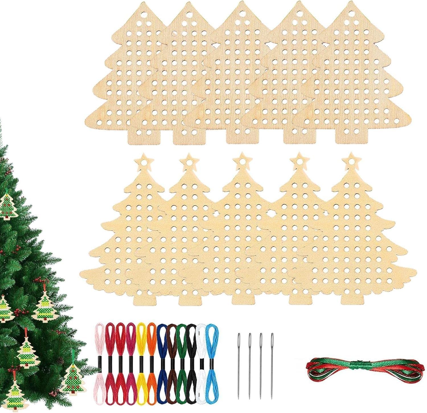 クロスステッチ キット クリスマスキャンドル クッション 木製オーナメント付き Amazon.co.jp: shishiruyizhong クリスマスツリー木製クロスステッチ